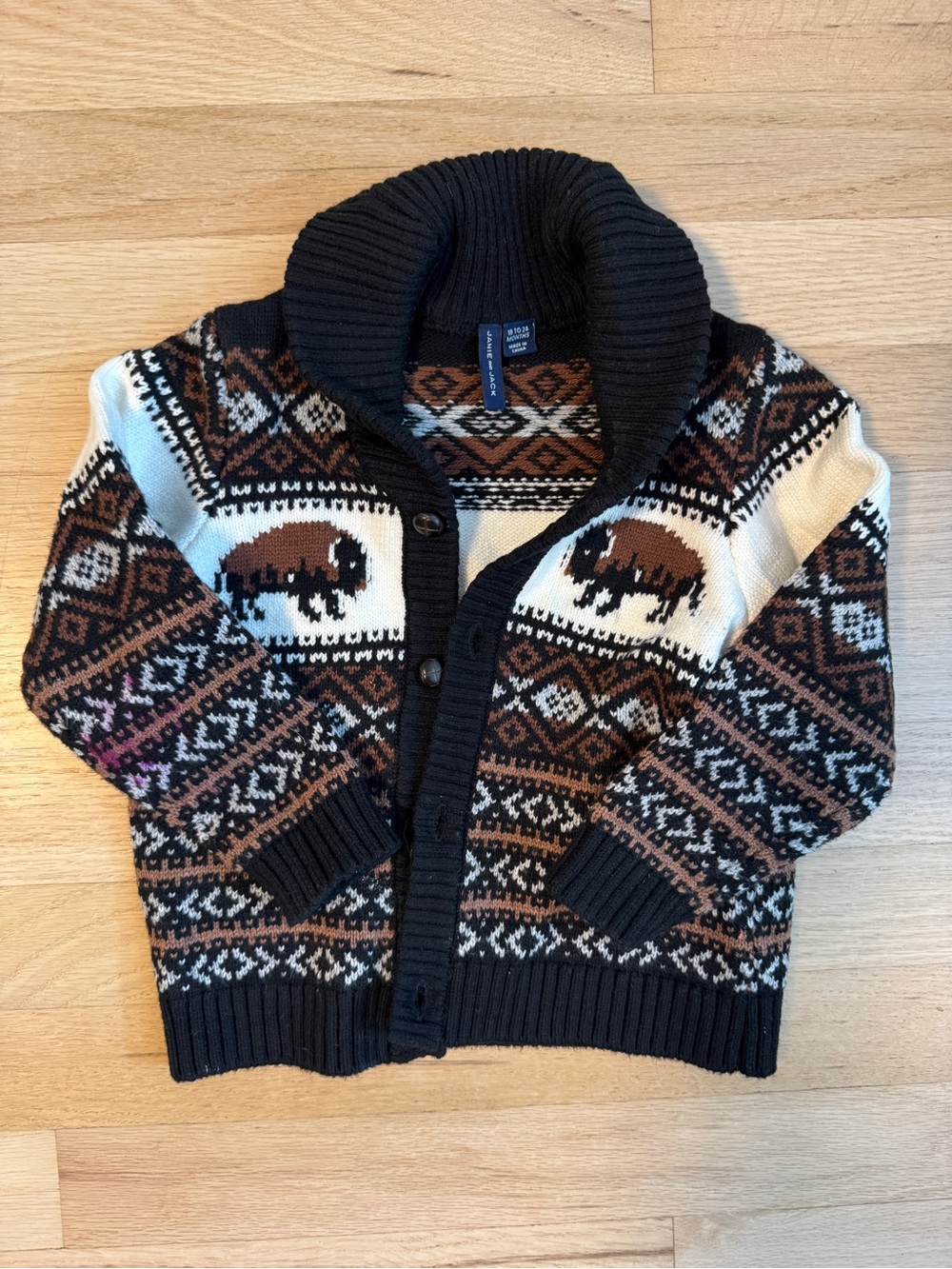 Janie and Jack Brown, Black & White Shawl-Collar Knit Cardigan - Picture 3 of 3